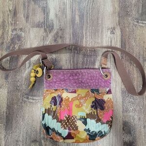 Fossil Key-Per Crossbody Shoulder Bag Purple Print Coated Canvas Purse 11x10